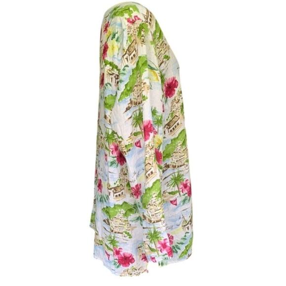 Cynthia Rowley Amalfi Coast Print Linen Shirt Top Tunic Top 1X - Picture 2 of 6